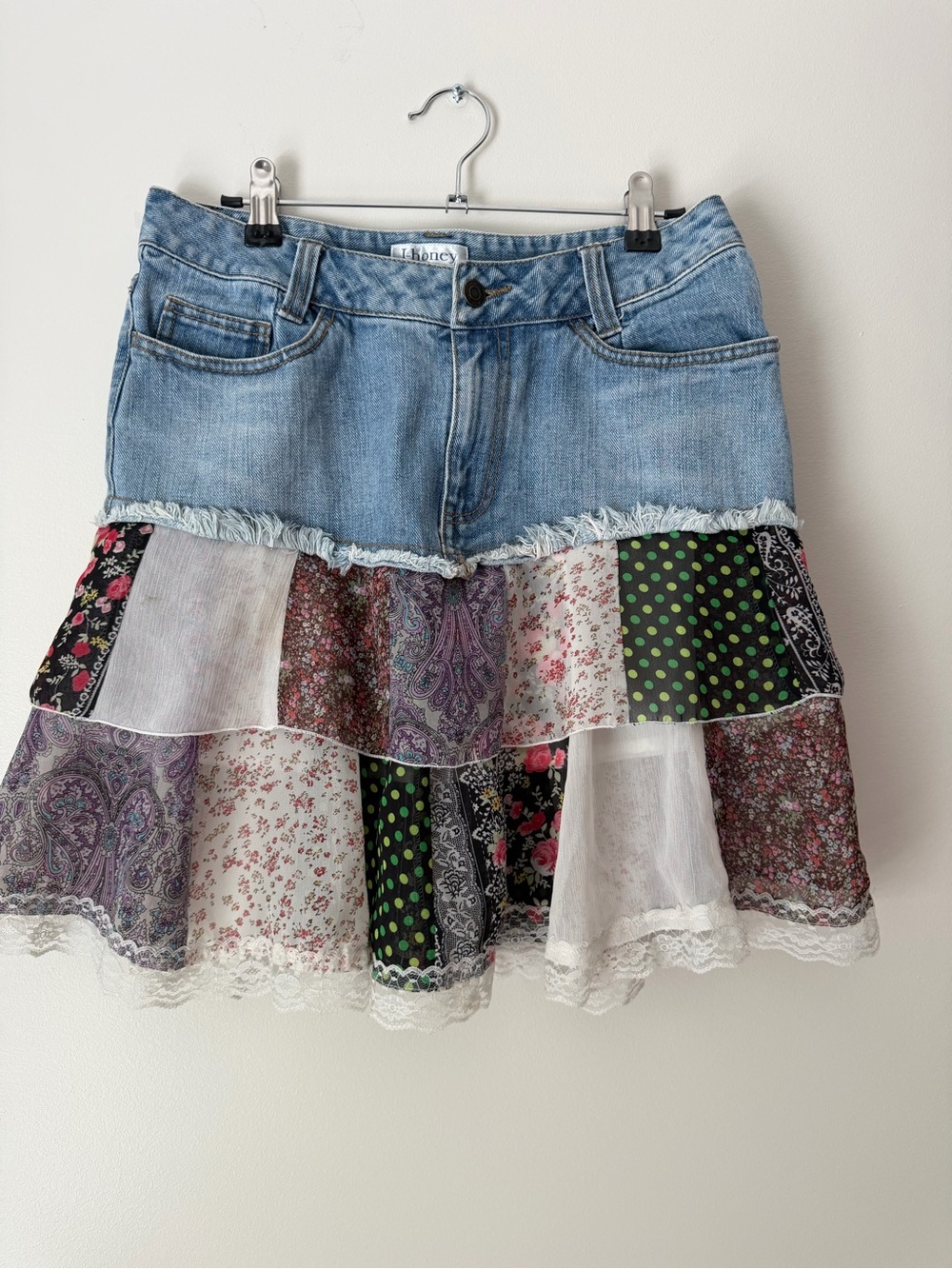 Free People Denim Patchwork Mini Skirt in Blue and Mixed Prints
